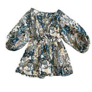 Free People Bold Bohemian Print Mini Dress Flowy Wide Sleeves Size XS Women's
